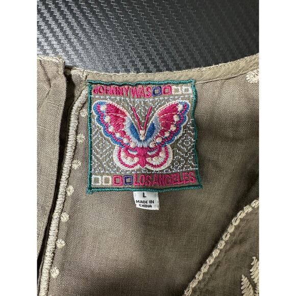 Johnny Was Los Angeles 100% Linen Dress Size Large Floral Breen Tank Dress - Picture 3 of 11